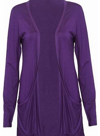 Ladies Plus Size Long Sleeve Stretch Pocket Open Cardigan Womens Top Purple Size 20 - 22