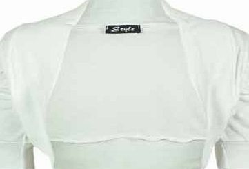 Purple Hanger Ladies Plus Size Short Ruched Sleeve Bolero Shrug Womens Stretch Crop Cardigan Top White Size 20 - 22