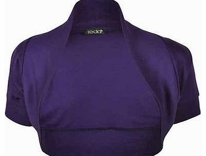 New Ladies Bolero Shrug Crop Cardigan Womens Short Sleeve Stretch Top Purple Size 12 - 14