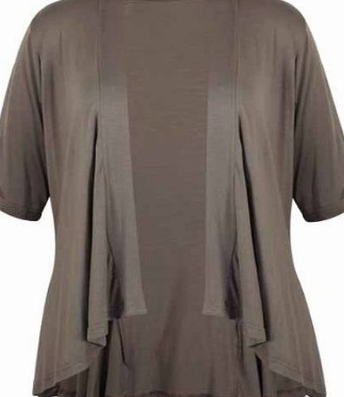 Purple Hanger New Ladies Short Sleeve Plus Size Open Waterfall Cardigan Womens Plain Stretch Fit Top Mocha Size 20