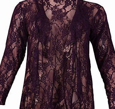 Purple Hanger New Womens Plus Size Floral Pattern Lace Cardigan Long Sleeve Womens Waterfall Open Top Purple Size 20