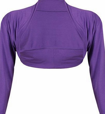 Purple Hanger Womens Long Full Sleeve Ladies Stretch Open Front Plain Cropped Cardigan Bolero Shrug Top Purple 10-12