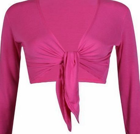Womens Long Full Sleeves Ladies Stretch Bolero Cropped Cardigan Front Tie Knot Shrug Top Purple 8-10