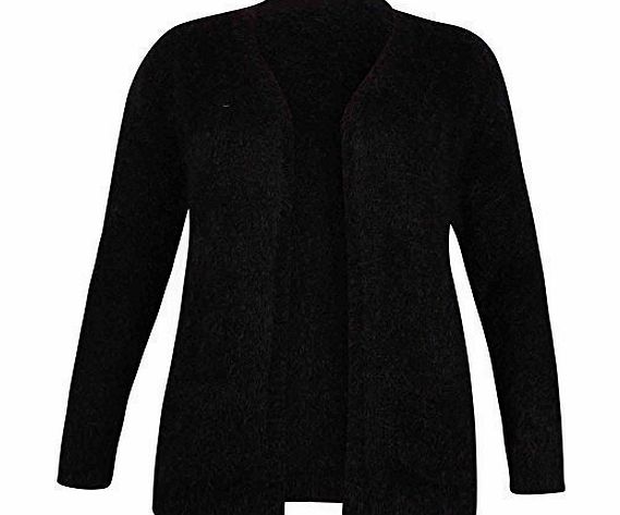 Purple Hanger Womens Long Sleeve Ladies Stretch Fluffy Pocket Knited Jumper Open Cardigan Top Plus Size Black 22