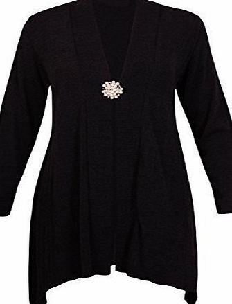 Purple Hanger Womens Long Sleeve Ladies Uneven Hanky Hem Detachable Brooch Open Cardigan Plain Fitted Top Plus Size Black 14-16