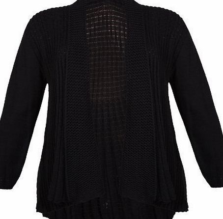 Womens Long Sleeves Ladies Stretch Knitted Open Folded Edge Flared Plain Waterfall Cardigan Top Plus Size