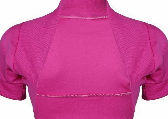 Womens Plain Ribbed Neckline Short Cap Sleeve Ladies Front Open Fit Cardigan Bolero Shrug Top Purple Size 12 - 14