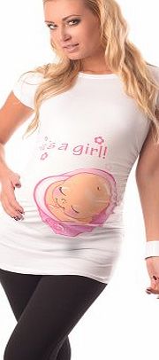 Purpless Maternity Its a Girl-Adorable Slogan Cotton Printed Maternity Pregnancy Top T-shirt 2001 Variety of Colours (12, White)