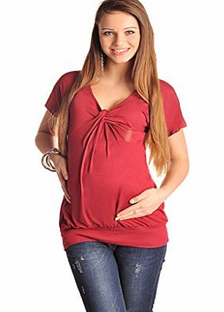 Purpless Maternity Maternity V Neck Twist Knot Front Pregnancy Top 6065 Variety of Colours (10, Burgundy)
