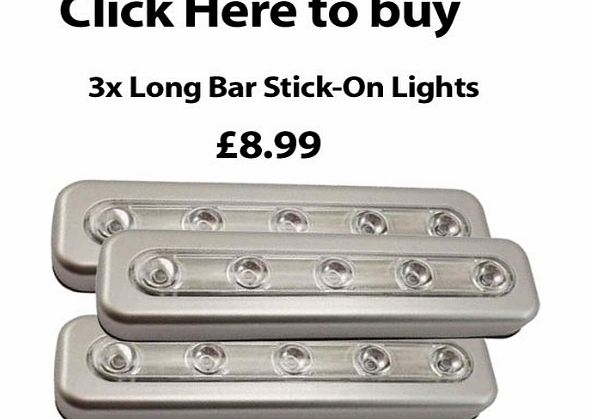 Led Stick on Lights for kitchen cupboards-cabinet-drawer- cabinets-closets-under stair-bedroom-car boot-push -garden sheds-metal-wooden-plastic-batteries last- 100hrs - LED Bright Light - Click Push O