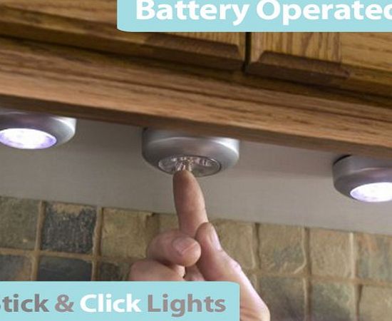 Stick on LED Lights-display cabinets-closets-under stair-bedroom-car boot-push-PUSH TO TURN ON/OFF IDEAL FOR USE IN UNDER SHELF LIGHTING, SHEDS, CUPBOARDS, KITCHENS, LOFTS AND SHEDS