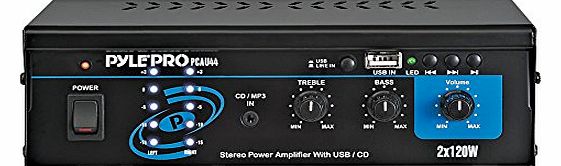 Pyle Home PCAU44 2x120W Mini Stereo Power Amplifier with MP3/USB and CD AUX Input