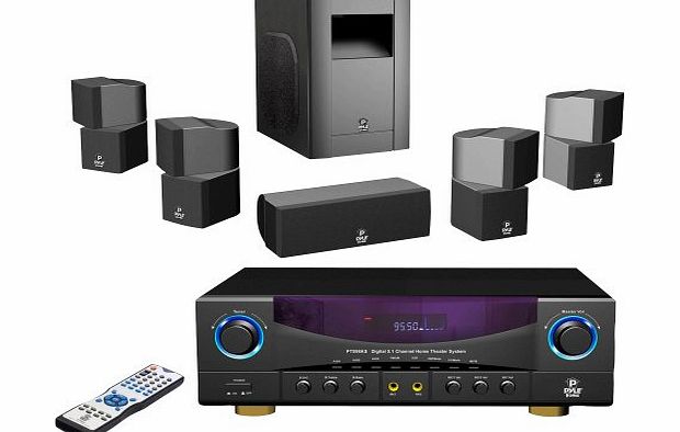 ro PT598AS 5.1 Channel 350W Digital Home Theater AM/FM Receiver Surround Sound with Subwoofer/Center Channel and 4x Two Way Directional Satellite Speaker