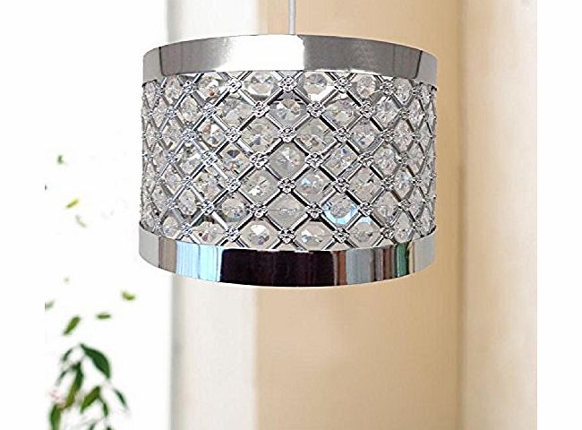 qasco New Easy Fit Moda Sparkly Ceiling Pendant Light Shade Fitting Chandelier Modern Decoration 24cm Diameter (Chrome)