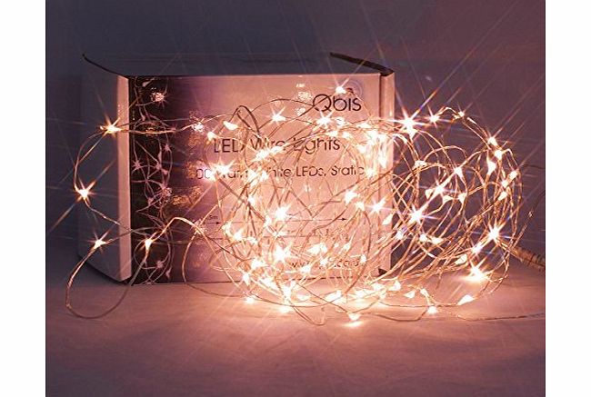 Qbis Warm White, micro drop LED String Fairy Light set. Miniture LED Christmas Lights. Copper wire lights, 100 LEDs, 10m/33ft, 4.5V DC, 2.25W, party lighting