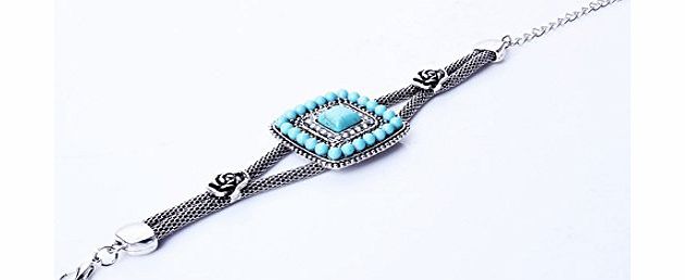 Shape Like Wrist Watch Antique Silver Turquoise Diamond Womens Girls Bracelet