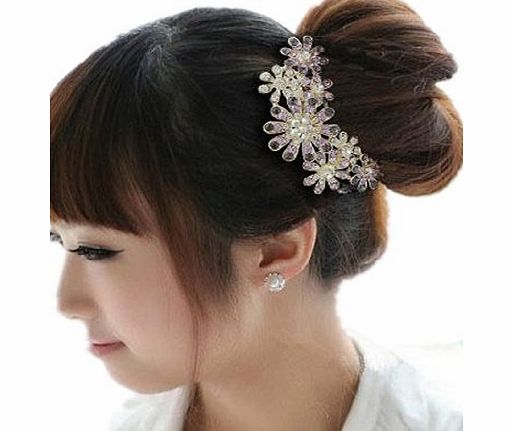 Qiyun Yazilind Womens Flower Daisy Clear Crystal Decorative Hair Comb Barrette Pin Accessory for Long Hair Ponytail Random Color Sent