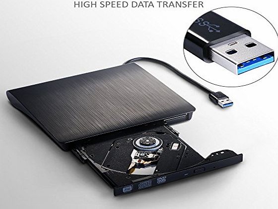 QMQ External DVD Hard Drive USB 3.0, Ultra Slim Portable DVD VCD CD RW ROM Writer Optical Drive Player Rewriter Burner Reader for Netbook, Laptop, PC, MAC and more