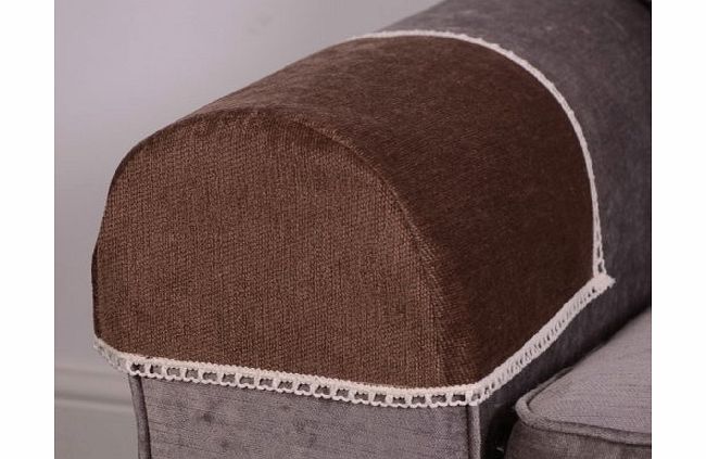 QPC Direct Pair of Luxury MOCHA Brown CHENILLE Chair Arm Cover/Protector with lace trim, arm cap