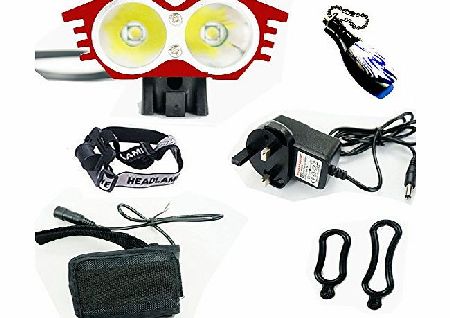 Qualtex 2 Cree XML U2 5000LM LED Bicycle Bike Lights Front Mounted Headband Rechargeable Headlight