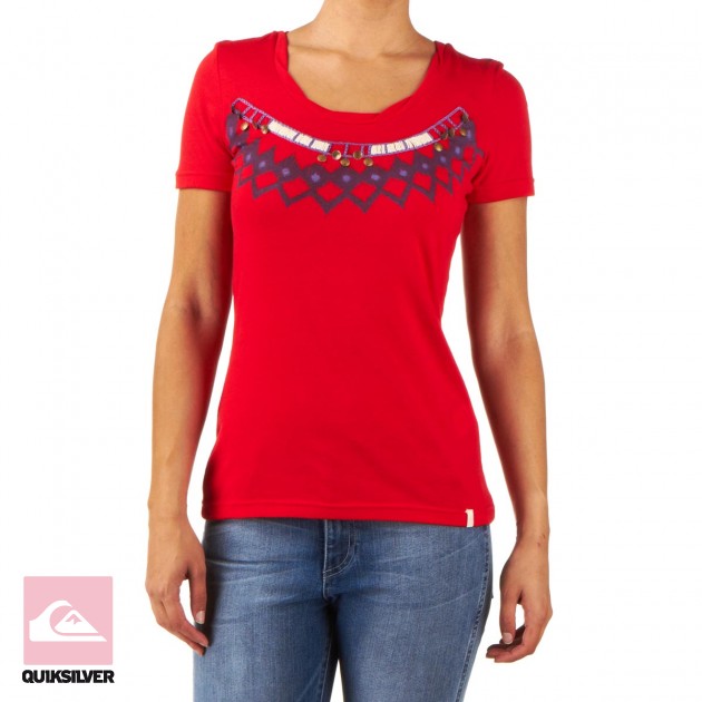 Womens Jewled Necklace Crew T-Shirt -