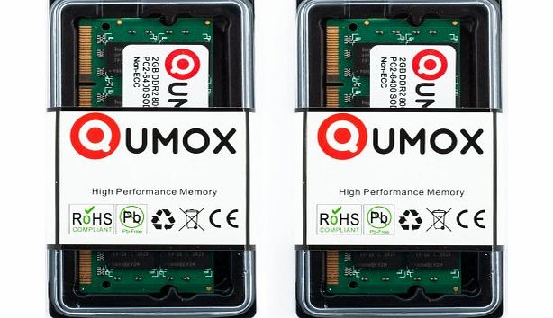 Qumox  4GB(2x 2GB) DDR2 800MHz PC2-6400 PC2-6300 DDR2 800 4 GB (200 PIN) SODIMM Laptop Memory