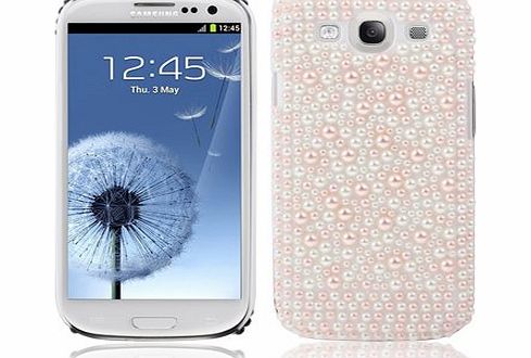 Samsung Galaxy S3 i9300 DIAMOND GLITTER RHINESTONE / PEARL PROTECTIVE CASE COVER SHELL - PINK / WHITE - (jewellery /Glitter / chrome / silver / gold / Luxury / Designer / Bumper / jewelry for SIII) by