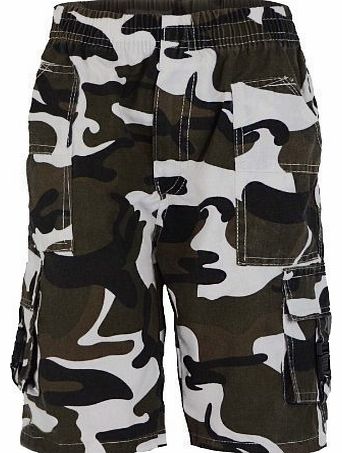 Boys Camouflage Print Shorts in White/Khaki 5-6 Years