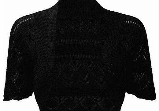 Ladies Bolero Shrug Crochet Knitted Cardigan In Sizes 8-22 (16/18, Black)