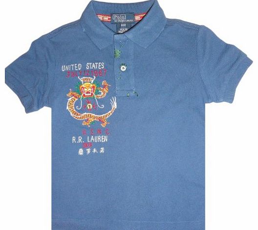 Boys Polo by Ralph Lauren Polo Short Sleeve Shirt Dragon Print Blue 2T