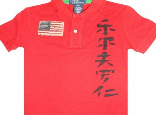 Ralph Lauren Boys Polo by Ralph Lauren Polo Short Sleeve Shirt Red with U.S.A. Flag 3T