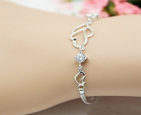Rarelove Platinum White Gold Plated Sterling Silver 925 Bracelet Women Cz Crystal Heart Shape Fashion Girl Hand Chain Authentic Jewelry Accessory for lady