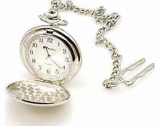 HUNTER FOB/POCKET WATCH-Chrome Lid/Chain/Clip-Gift Boxed-SILVER