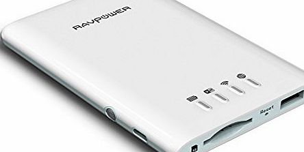 RAVPower 5-in-1 NAS FileHub with 3000mAh Internal Battery Charger (NAS, Power Bank, Wi-Fi Hotspot, Media Sharing, SD Card Reader) - White