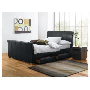 King Bed Black Faux Leather With 4 Drawers.