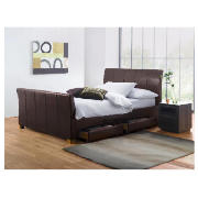 King Bed Brown Faux Leather With 4 Drawers.