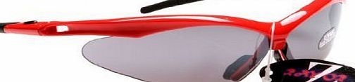 Rayzor Professional Lightweight Red UV400 Sports Wrap Cycling Sunglasses, With a Smoked Mirrored Anti-Glare Lens.