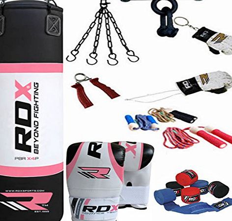 RDX Authentic RDX 9 piece Heavy Duty Filled Rex Leather Women Boxing MMA Kickboxing Muay Thai UFC Ladies Punch Bag 4FT
