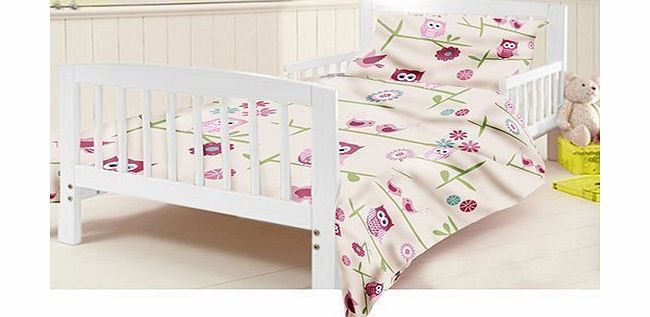 Childrens Junior Cot Bed Size Owls Print Duvet Cover Set. Size: 120cm x 150cm