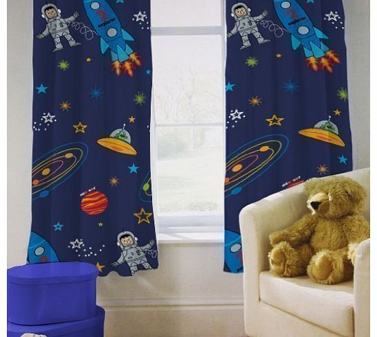 Ready Steady Bed Curtains 66`` x 72`` Space Boy with Tie Backs