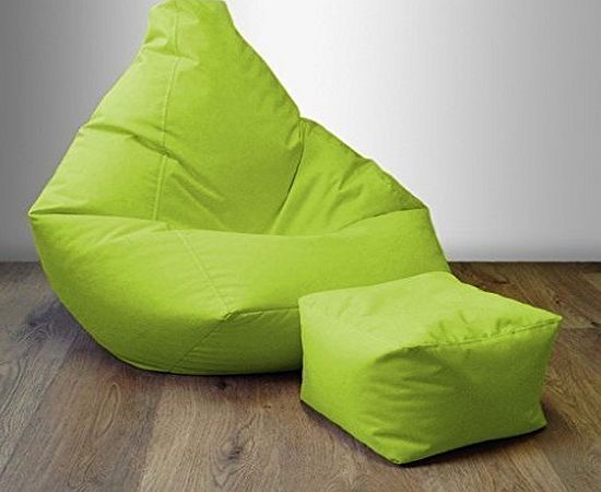 Ready Steady Bed Highback Filled Gaming Beanbag Lounge Chair with matching Foot Stool in Lime Green. High Quality Water Resistant Material