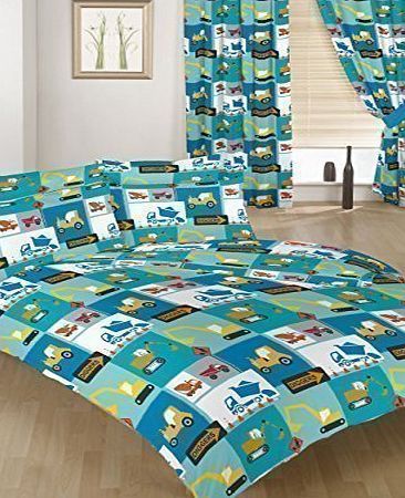 Preorder for 14/12/2014 Delivery - Childrens Double Bed Size Construction Print Duvet Cover Set. Size: 200cm x 200cm
