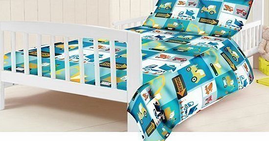 Preorder for 14/12/2014 Delivery - Childrens Junior Cot Bed Size Construction Print Duvet Cover Set. Size: 120cm x 150cm