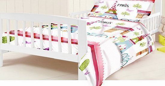 Preorder for 14/12/2014 Delivery - Childrens Junior Cot Bed Size Paris Print Duvet Cover Set. Size: 120cm x 150cm