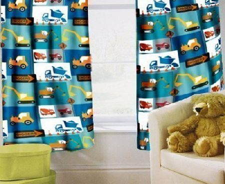 Preorder for 14/12/2014 Delivery - Childrens Printed Curtains Construction Design with Tiebacks. Size: 66`` x 72``