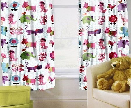Preorder for 14/12/2014 Delivery - Childrens Printed Curtains Cute Pets Design with Tiebacks. Size: 66`` x 54``