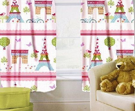 Preorder for 14/12/2014 Delivery - Childrens Printed Curtains Paris Design with Tiebacks. Size: 66`` x 54``
