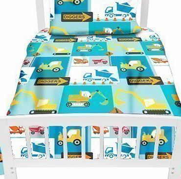 Preorder for 14/12/2014 Delivery - Childrens Single Bed Size Construction Print Duvet Cover Set. Size: 135cm x 200cm