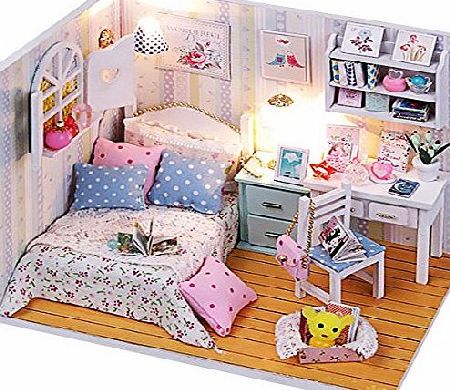 Realacc Doll House, REALACC DIY Wood Mini Dolls House With LED Furniture Kit