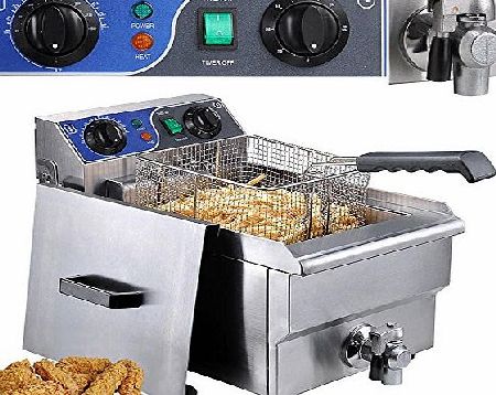 ReaseJoy 10L Commercial Electric Countertop Stainless Steel Single Tank Deep Fryer 3000W with Timer and Drain